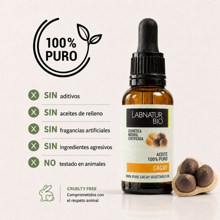 Aceite Cacay 100% Puro Labnatur Bio sin aditivos, sin aceites de relleno, sin fragancias artificiales y cruelty free.