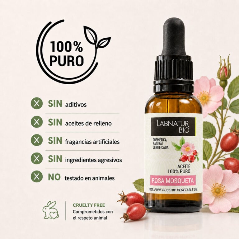 Aceite Rosa Mosqueta Labnatur Bio 30ml para cuidado facial y corporal, hidratación, elasticidad y luminosidad.