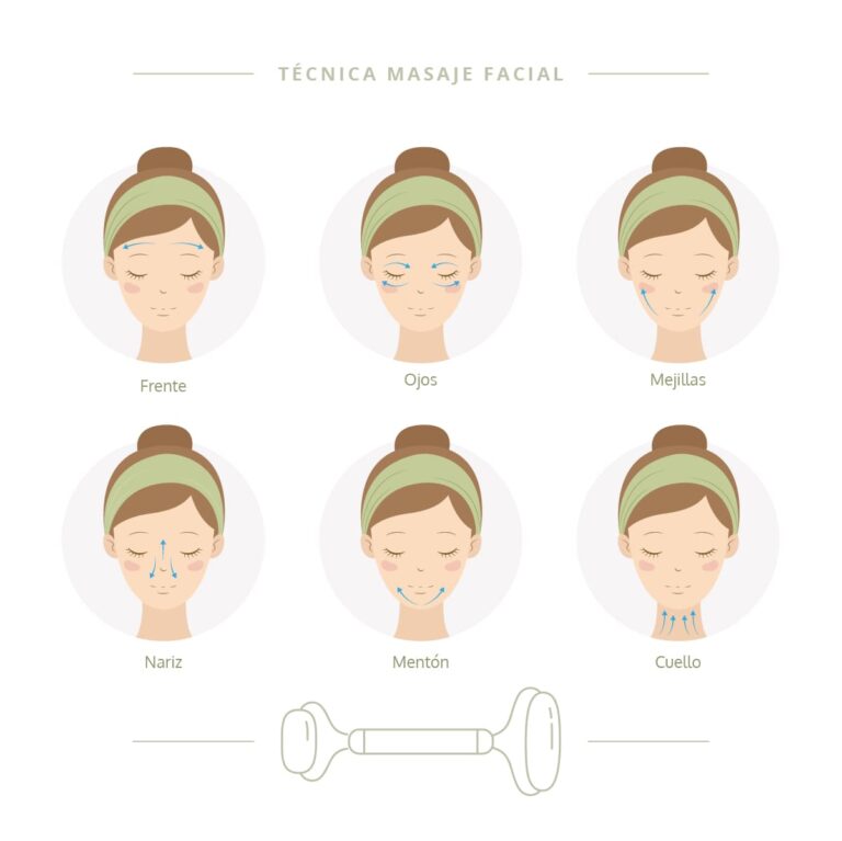 Masajeador Facial Rodillo de Jade aplicado en mentón y mandíbula para tonificar y relajar el rostro.