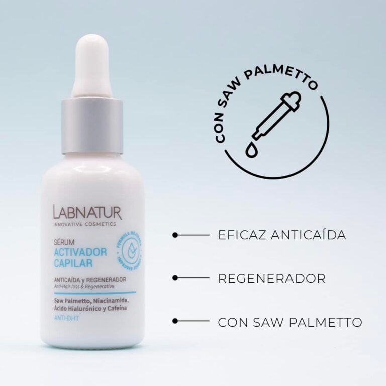 Frasco con pipeta del Sérum Activador Capilar Anticaída Labnatur 30ml para aplicación directa en el cuero cabelludo.
