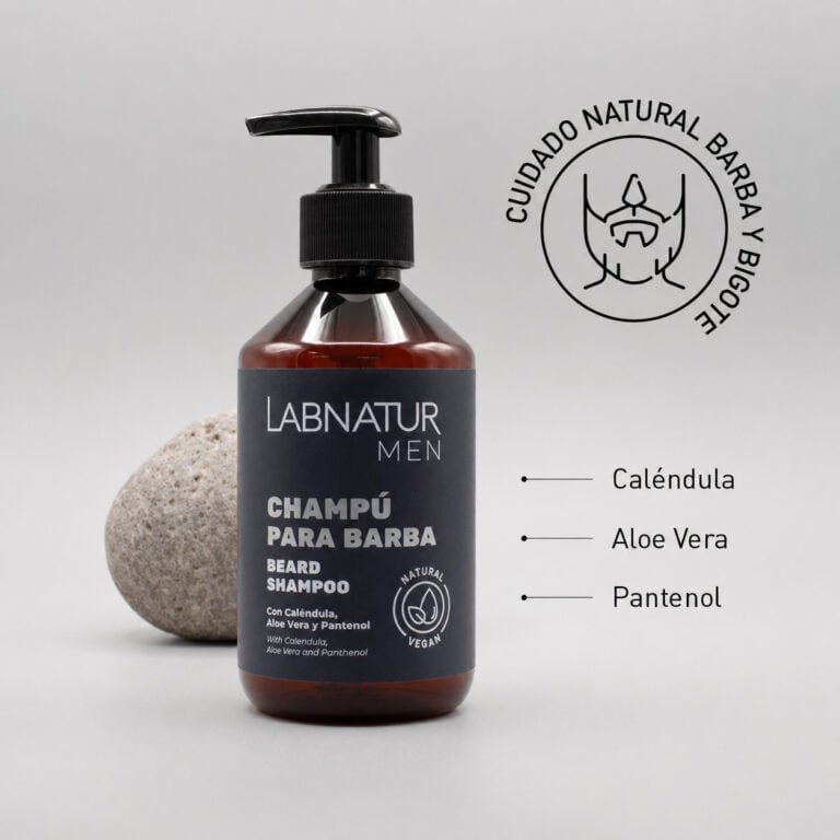 Champú Natural para Barba Labnatur con caléndula, aloe vera y pantenol para el cuidado de barba y bigote.