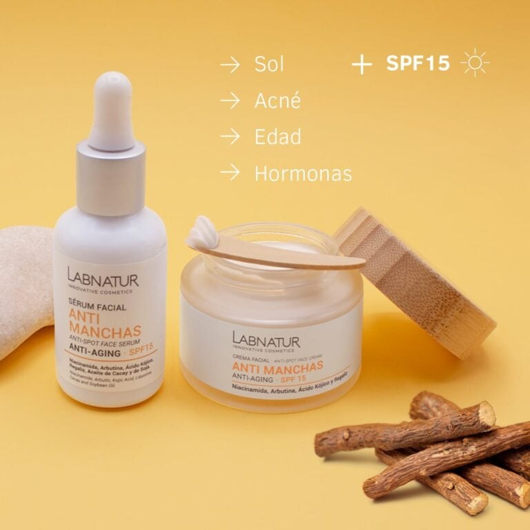 Sérum Facial Anti Manchas Labnatur con SPF15 para manchas por sol, acné, edad y cambios hormonales.