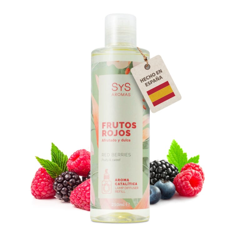 Aroma para Lámpara Catalítica Frutos Rojos 250ml SYS Aromas con frambuesas moras arándanos y hojas verdes