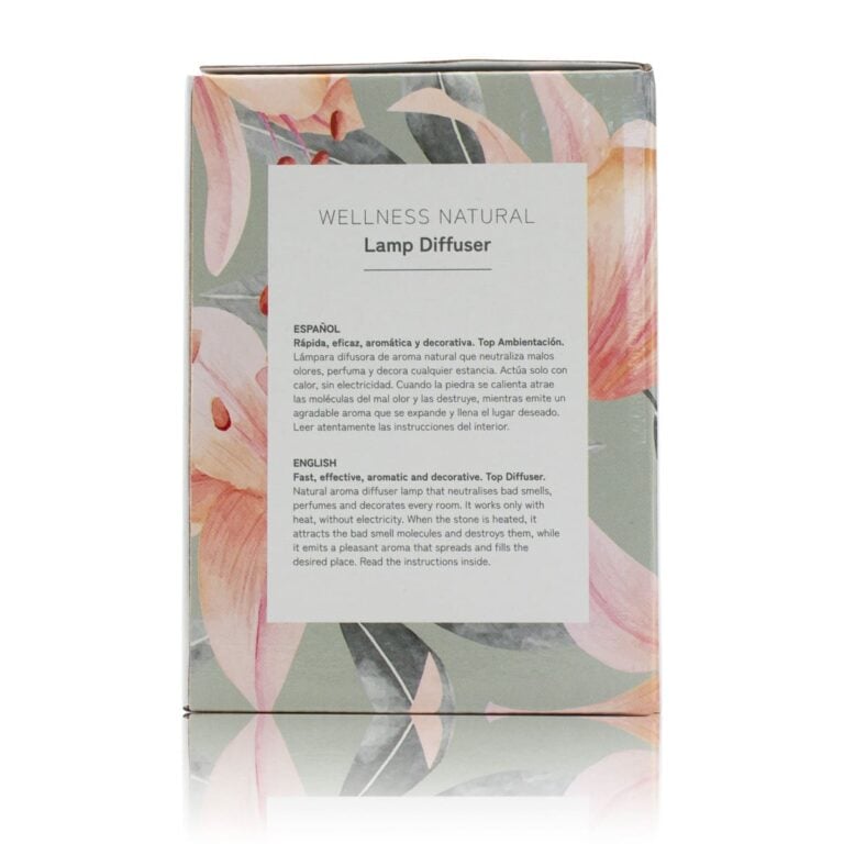 Parte posterior de la caja de la Lámpara Catalítica Wellness 200ml SYS Aromas con información de uso