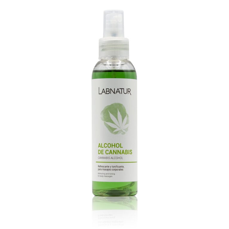 Alcohol de Cannabis 125ml Labnatur en envase transparente con pulverizador y líquido verde