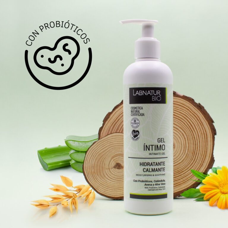 Gel Íntimo 300ml Labnatur Bio con aloe vera, avena, caléndula, rodajas de madera e icono de probióticos