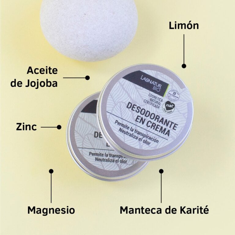 Ingredientes del Desodorante en Crema Labnatur Bio con aceite de jojoba, limón, zinc, magnesio y manteca de karité.