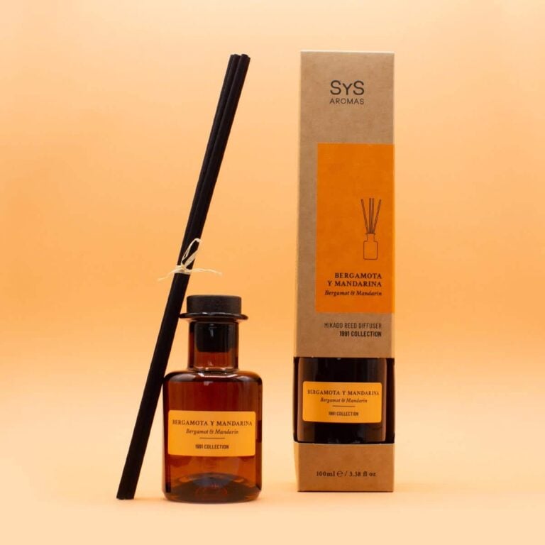 Ambientador Mikado Bergamota y Mandarina 100ml SYS Aromas con caja y varillas negras de la Colección 1991