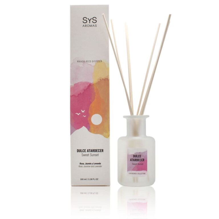 Ambientador mikado Dulce Atardecer 100ml SYS Aromas con rosa jazmín y flor de cerezo