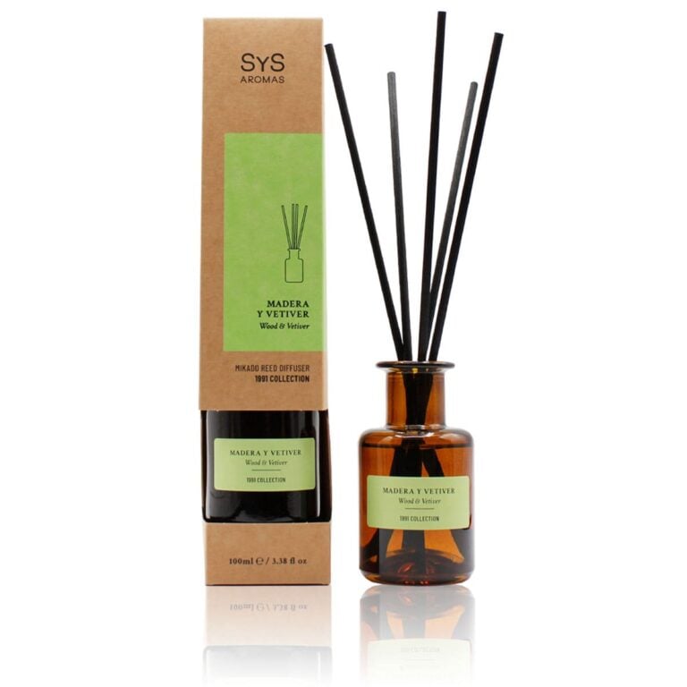Ambientador mikado Madera y Vetiver 100ml SYS Aromas con varillas difusoras