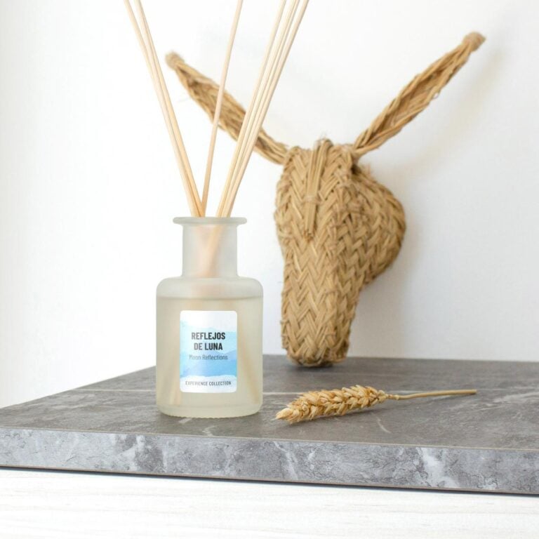 Ambientador Mikado Reflejos de Luna 100ml Experience SYS Aromas con varillas y decoración de fibras naturales