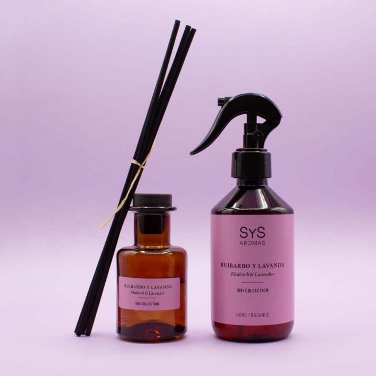 Ambientador Pulverizador Ruibarbo y Lavanda 300ml SYS Aromas junto al mikado de la Colección 1991