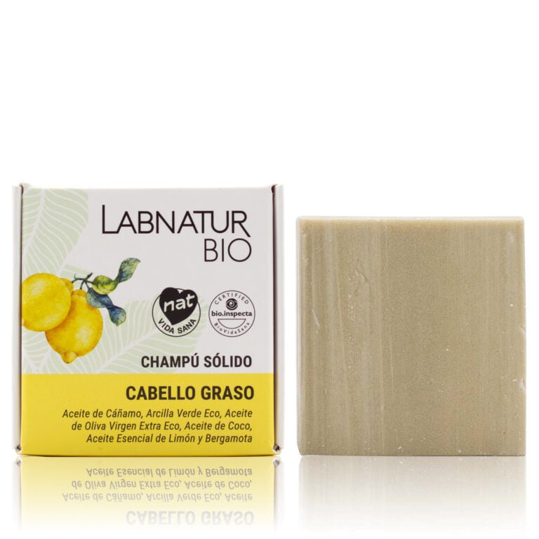 Champú sólido cabello graso 75g Labnatur Bio natural ecológico con cáñamo coco arcilla verde limón y bergamota