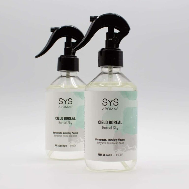 Dos ambientadores Pulverizador Cielo Boreal 300ml Experience SYS Aromas con bergamota vainilla y madera