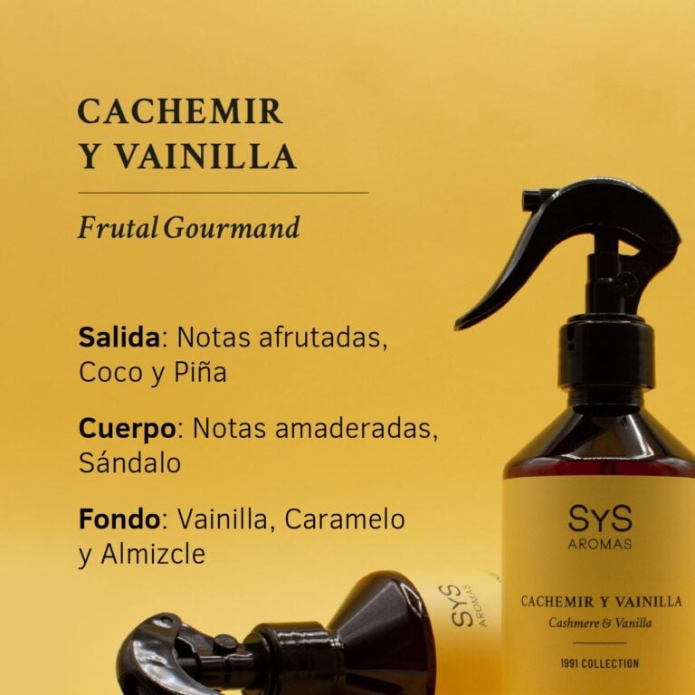 Pirámide olfativa Cachemir y Vainilla con notas afrutadas coco piña sándalo vainilla caramelo y almizcle