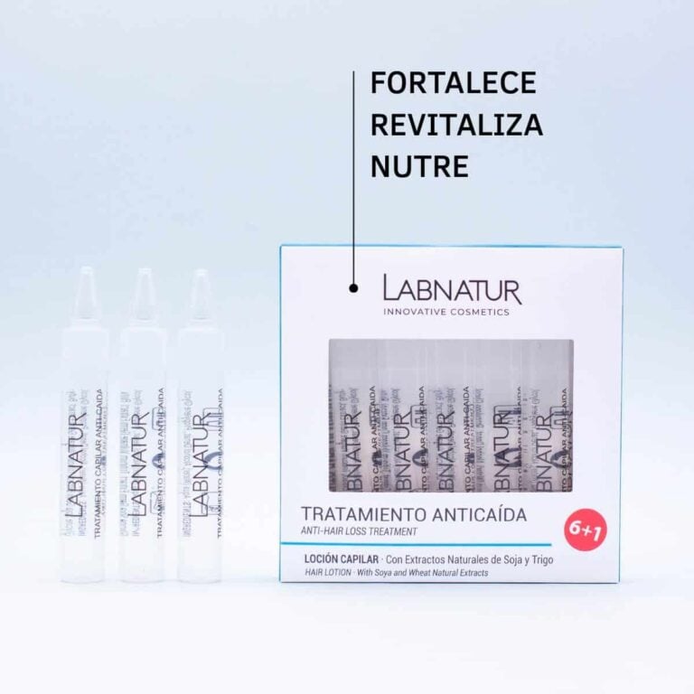 Ampollas Anticaída Labnatur con caja 6+1 y mensaje fortalece, revitaliza y nutre.