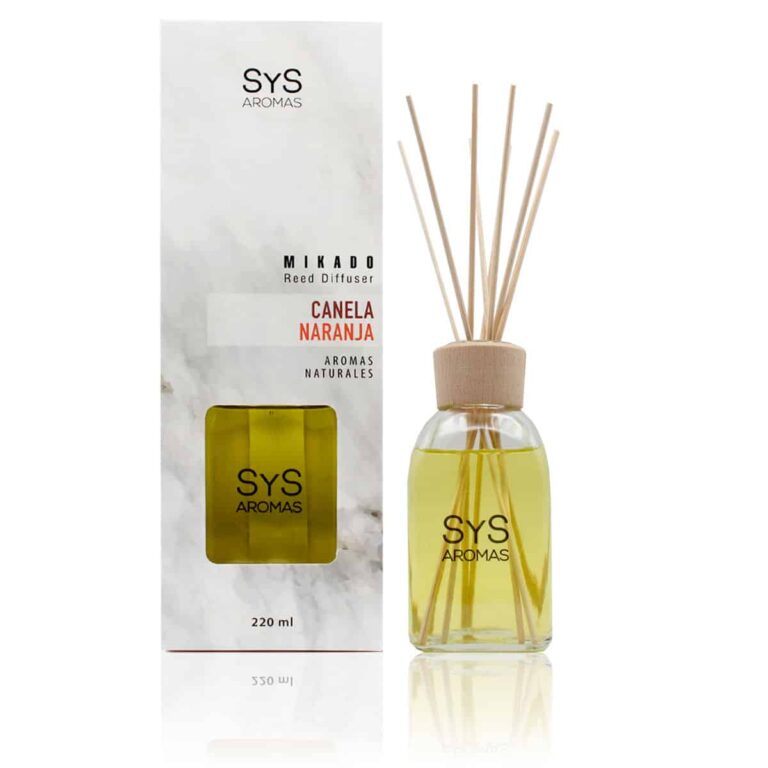 Ambientador mikado Canela-Naranja 220ml Mármol SYS Aromas con varillas difusoras aroma cítrico y especiado