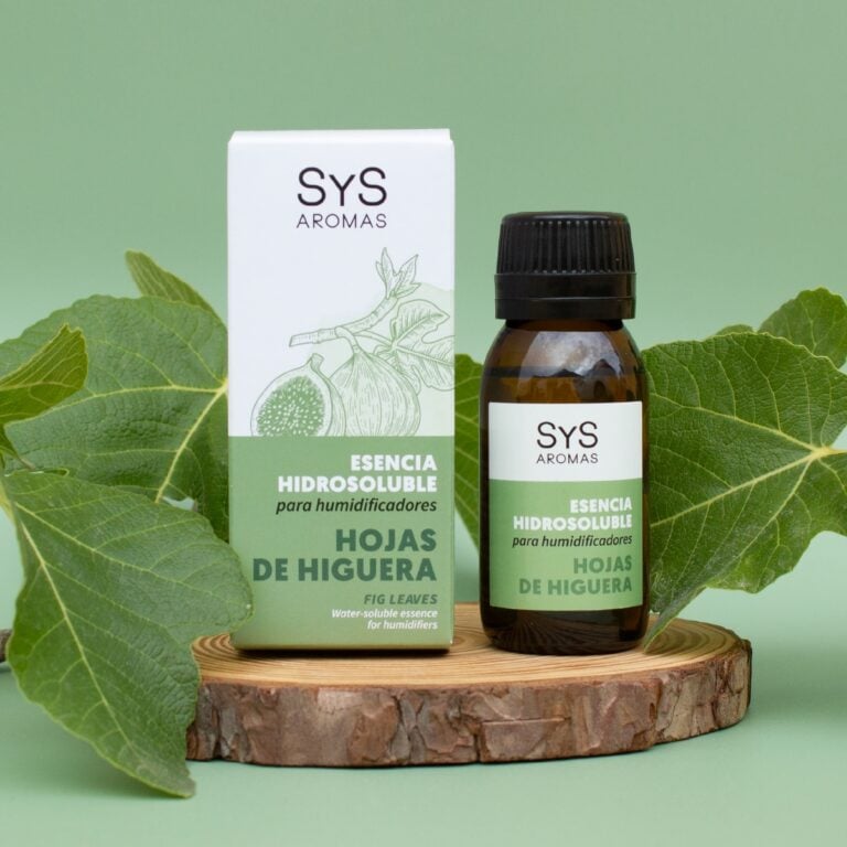 Esencia Hidrosoluble Hojas de Higuera 50ml SYS Aromas con frasco estuche y hojas verdes