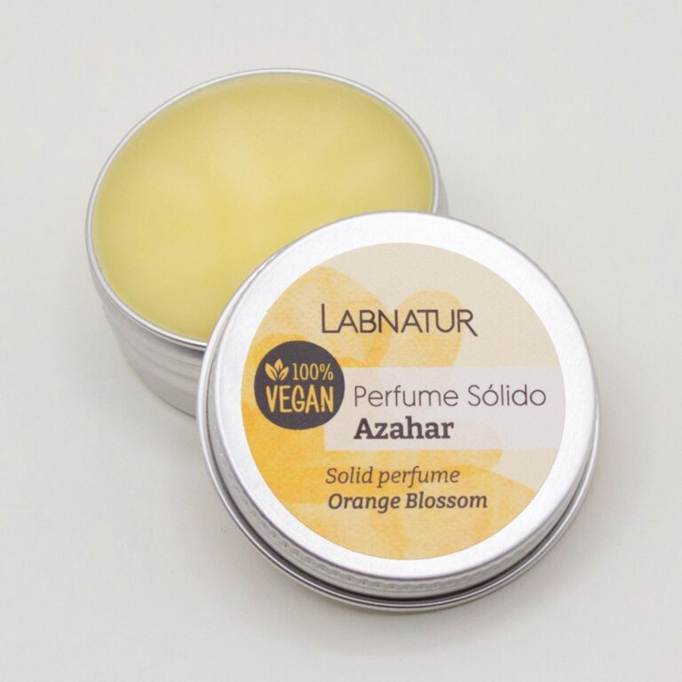 Perfume Sólido Azahar 15ml Labnatur abierto con la tapa etiquetada en primer plano