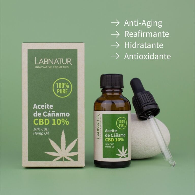 Aceite Puro CBD 10% Labnatur 30ml como producto natural y vegano para hidratar y calmar la piel.