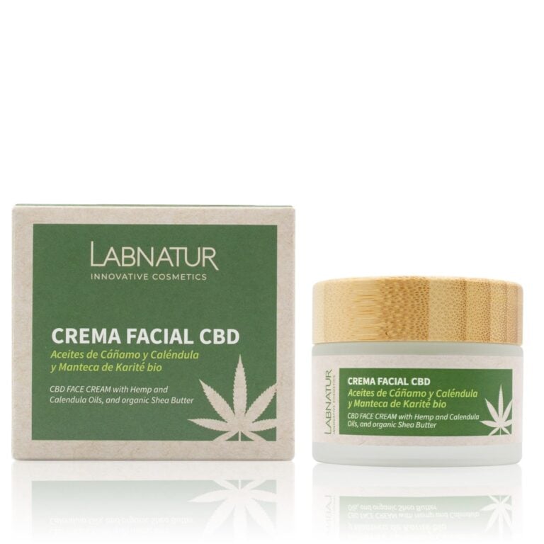 Crema Facial CBD 50ml Labnatur natural y vegana con aceite de cáñamo, caléndula y manteca de karité bio para piel sensible.
