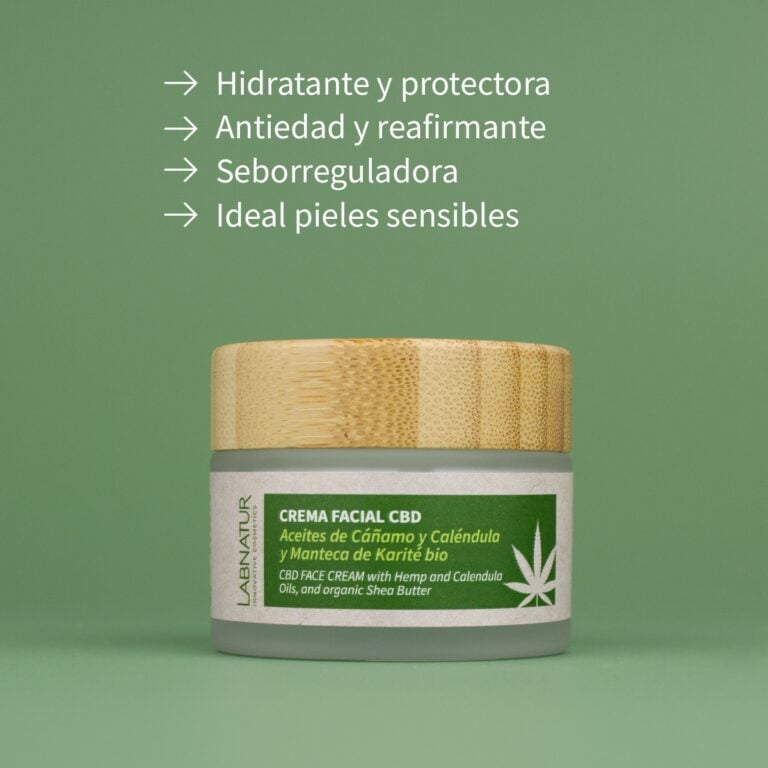 Crema Facial CBD Labnatur 50ml para piel sensible, irritada o con rojeces, con fórmula libre de THC.