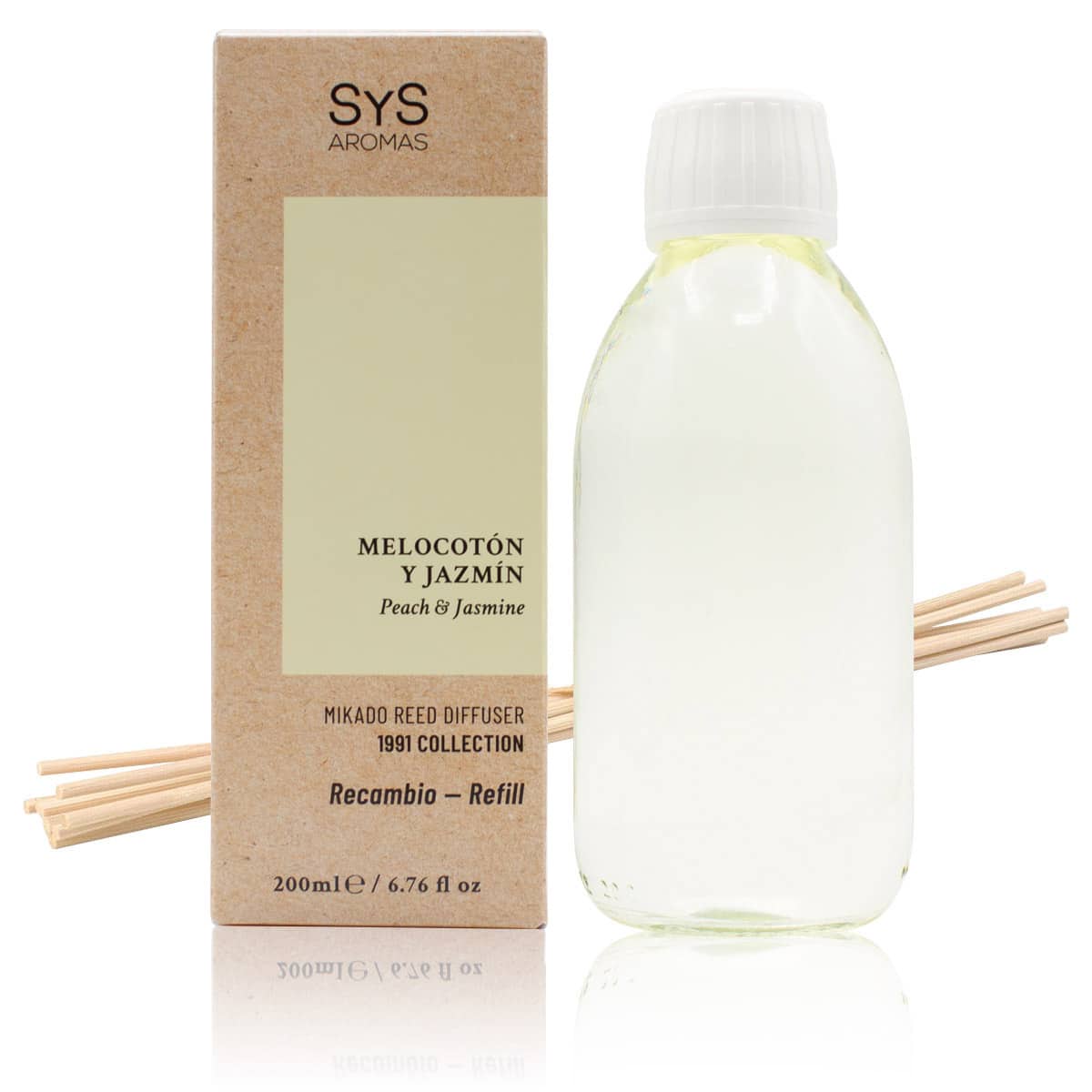 Recambio Mikado Melocotón y Jazmín 200ml + Palos 1991 SYS Aromas