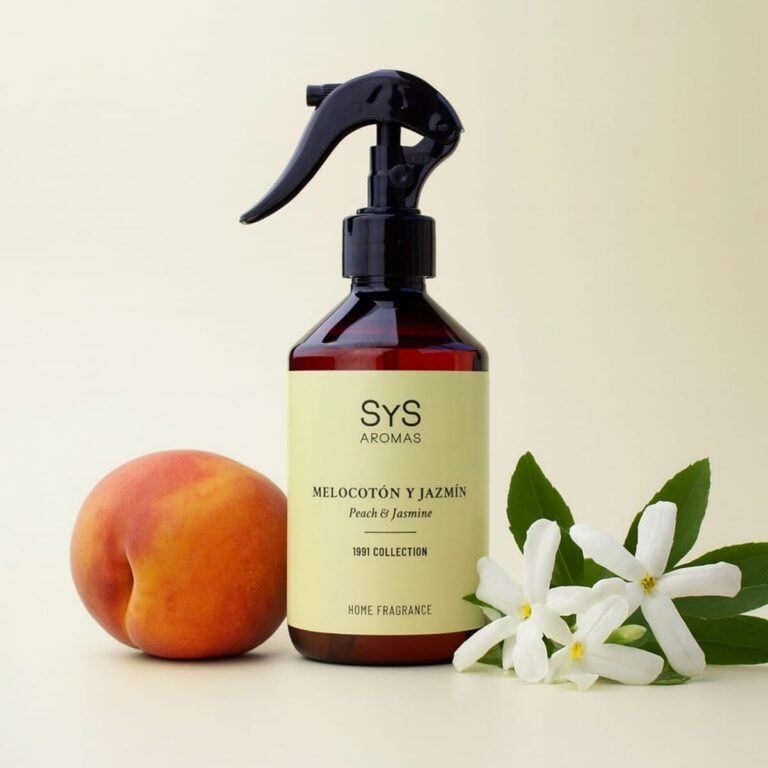 Ambientador Pulverizador Melocotón y Jazmín 300ml SYS Aromas con melocotón y flores blancas de jazmín