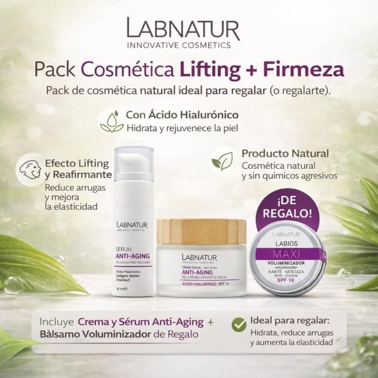 Beneficios Pack Cosmética Lifting más Firmeza Labnatur con ácido hialurónico y bálsamo voluminizador de regalo.