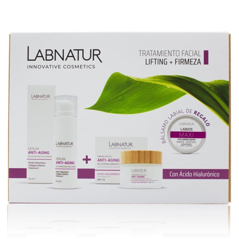 Pack Cosmética Lifting más Firmeza Labnatur con crema anti-aging, sérum anti-aging y bálsamo labial voluminizador.