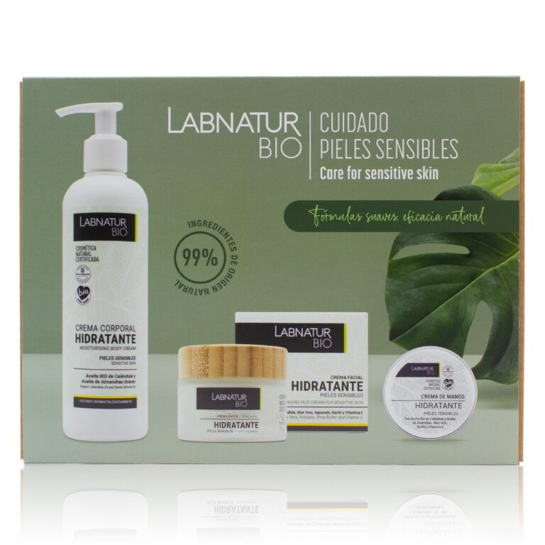 Pack Cuidado Pieles Sensibles Labnatur Bio con crema corporal, crema facial y crema de manos con caléndula bio.
