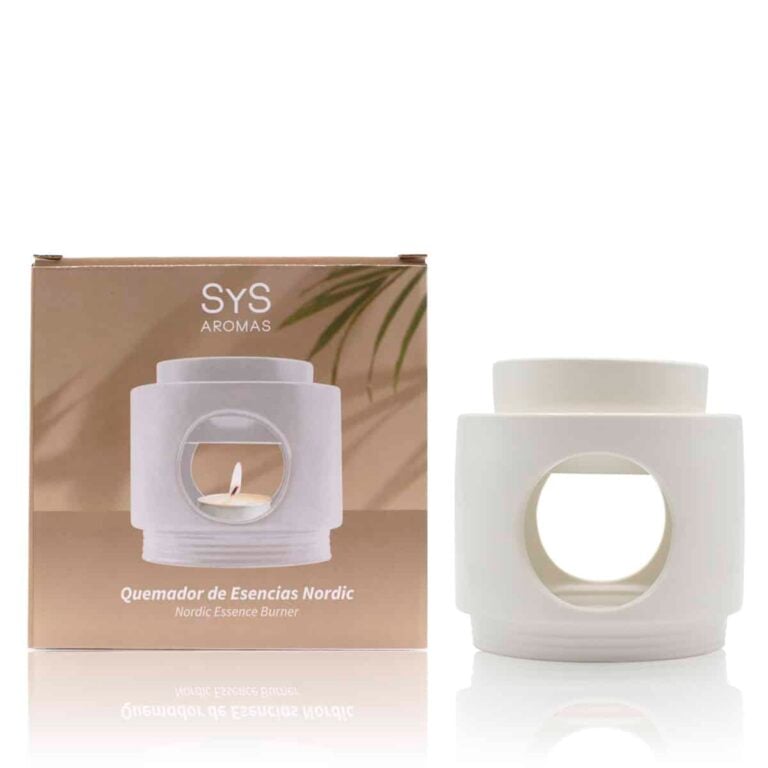 Quemador Nordic de cerámica blanca SYS Aromas junto a su caja original