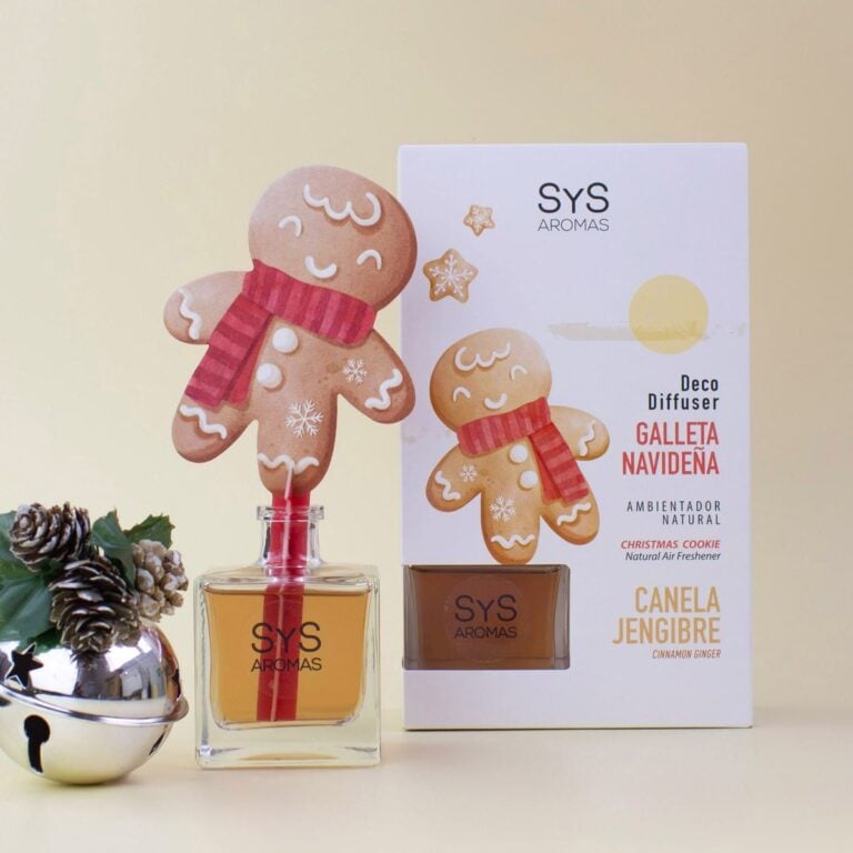 Ambientador Difusor Galleta de Navidad Canela Jengibre 90ml SYS Aromas con estuche y adorno navideño