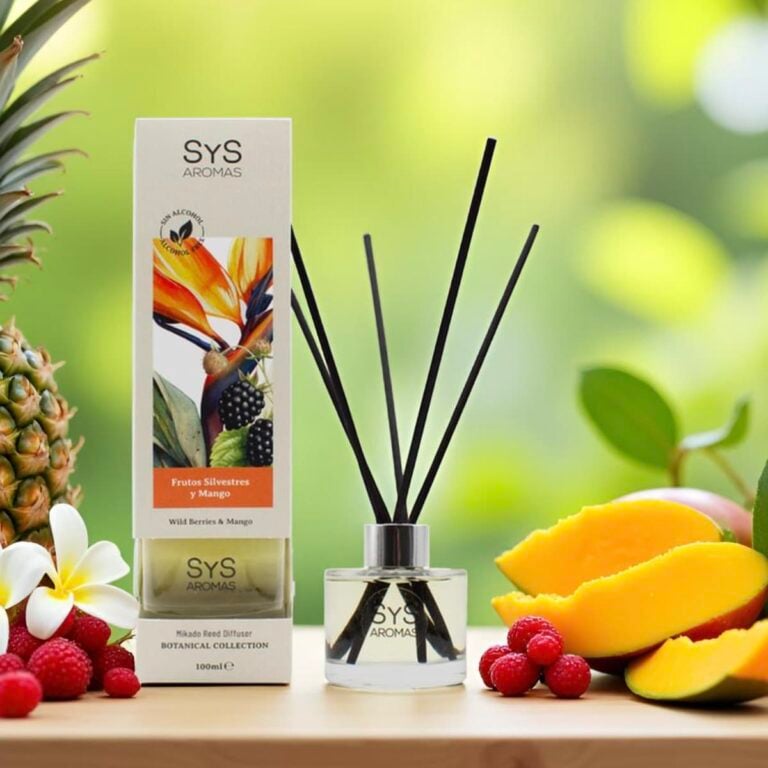 Ambientador Mikado Frutos Silvestres y Mango 100ml Botanical SYS Aromas con mango frutos rojos y varillas negras