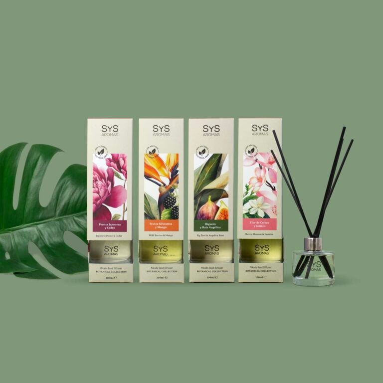 Colección Botanical SYS Aromas con mikados Peonía Japonesa Frutos Silvestres Higuera y Flor de Cerezo