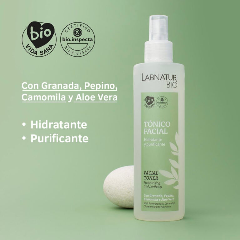 Beneficios del Tónico Facial Labnatur Bio 250ml con granada, pepino, camomila, aloe vera y pantenol.