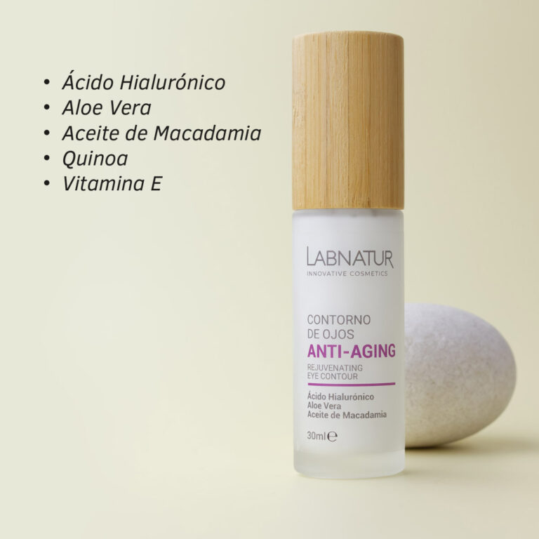 Vegano Contorno de ojos anti-aging Labnatur 30 ml con ácido hialurónico, aloe vera y aceite de macadamia fabricado España