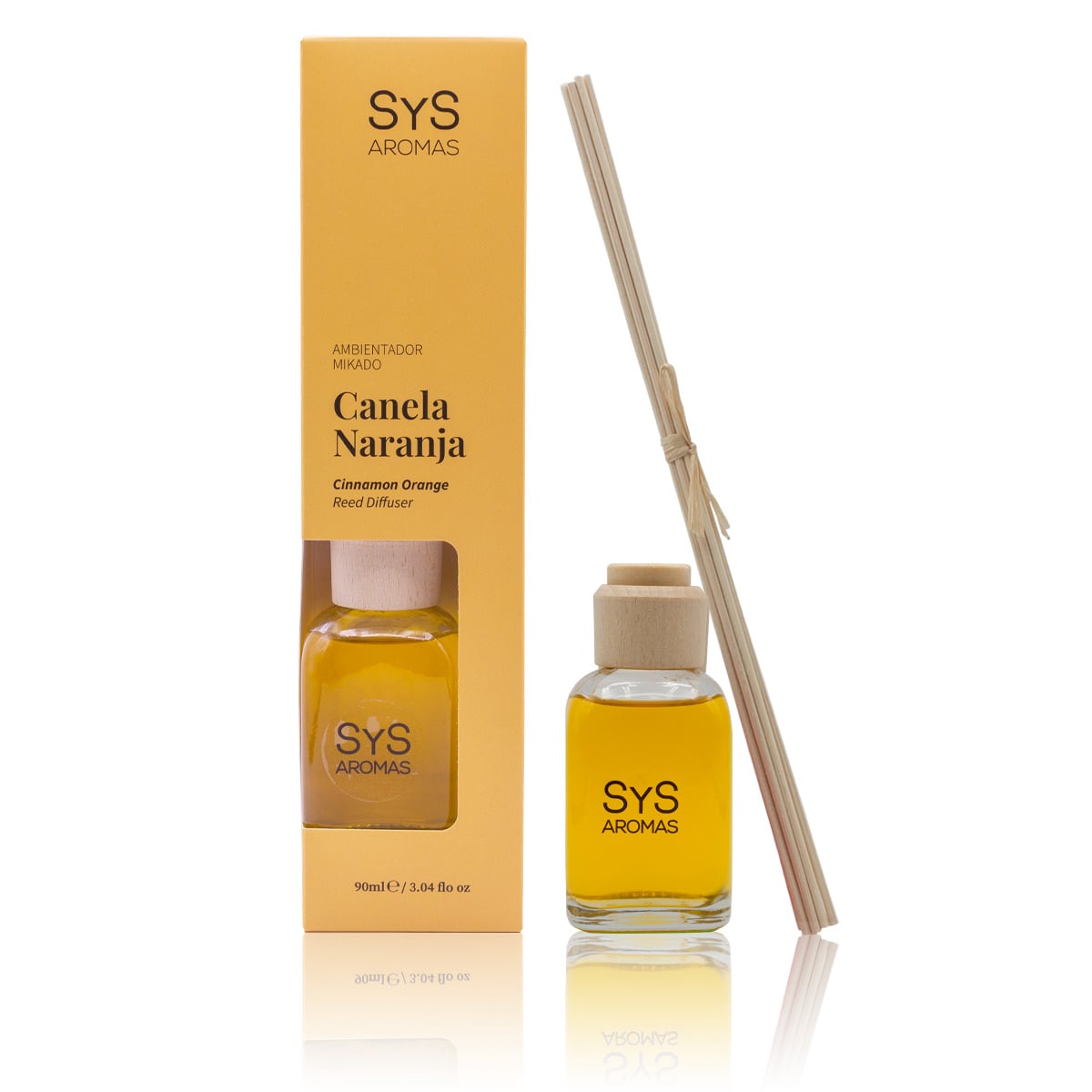 Ambientador Mikado Canela y Naranja 90ml Origins SYS Aromas con estuche y varillas difusoras