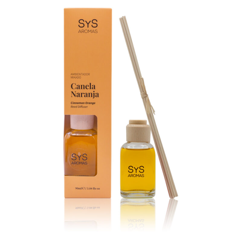 Ambientador Mikado Canela y Naranja 90ml Origins SYS Aromas con estuche y varillas difusoras