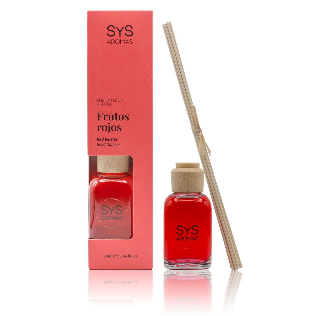 Ambientador Mikado Frutos Rojos 90ml Origins SYS Aromas con estuche y varillas difusoras