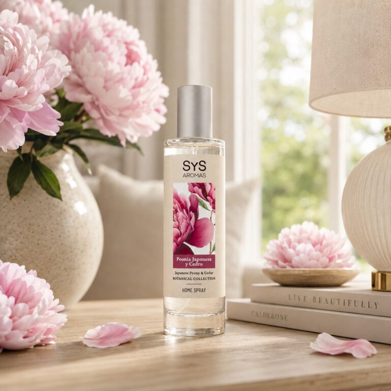Ambientador Pulverizador Peonía Japonesa y Cedro SYS Aromas 100 ml con efecto inmediato e intensidad media alta.