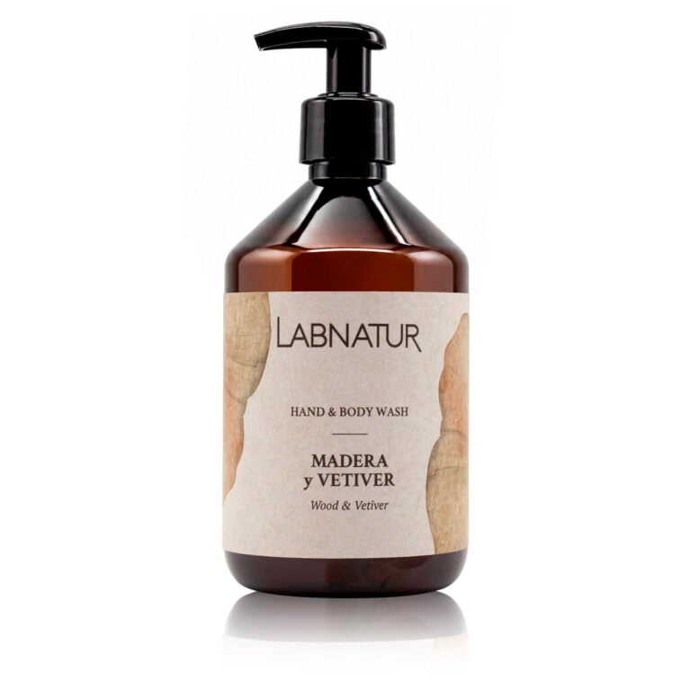 Jabón Manos y Cuerpo Madera y Vetiver 500 ml Labnatur natural y vegano con notas amaderadas y cítricas.
