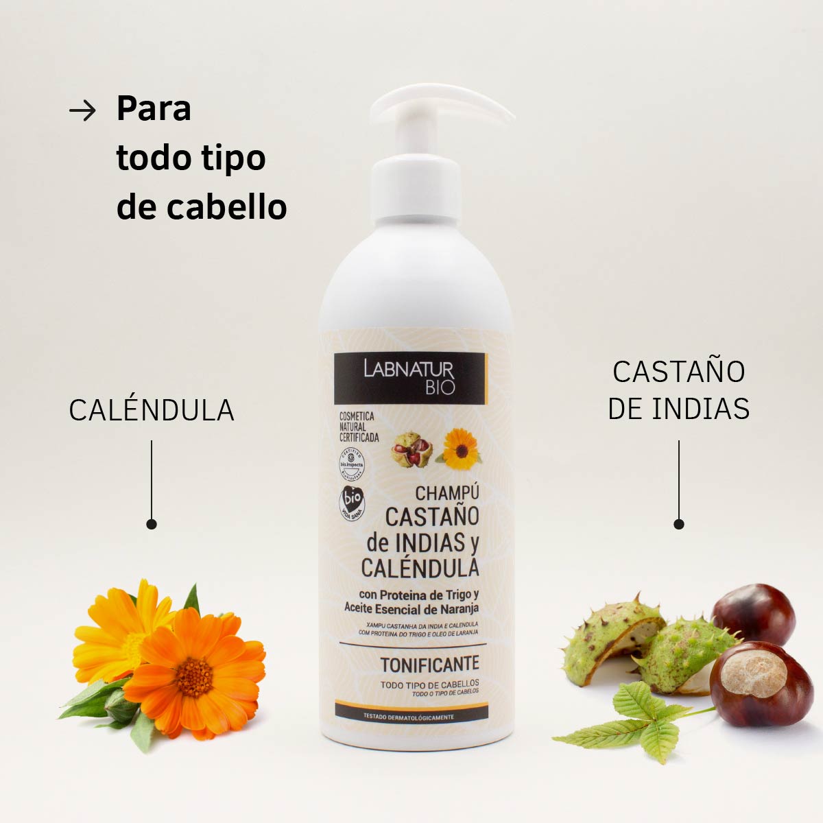 Comprar Champú Tonificante Castaño Indias y Caléndula 450ml Labnatur Bio